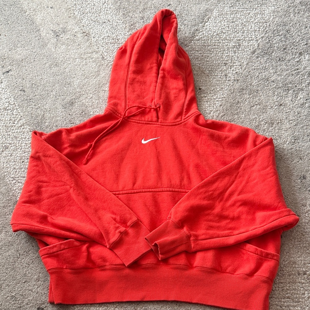 Nike Red Women's Hooded Oversized Cropped Orange Sweatshirt